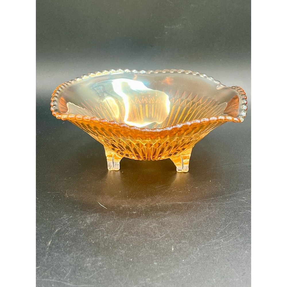 Vintage Imperial Marigold Carnival‎ Glass  Iridescent Ribbed Footed Bowl
